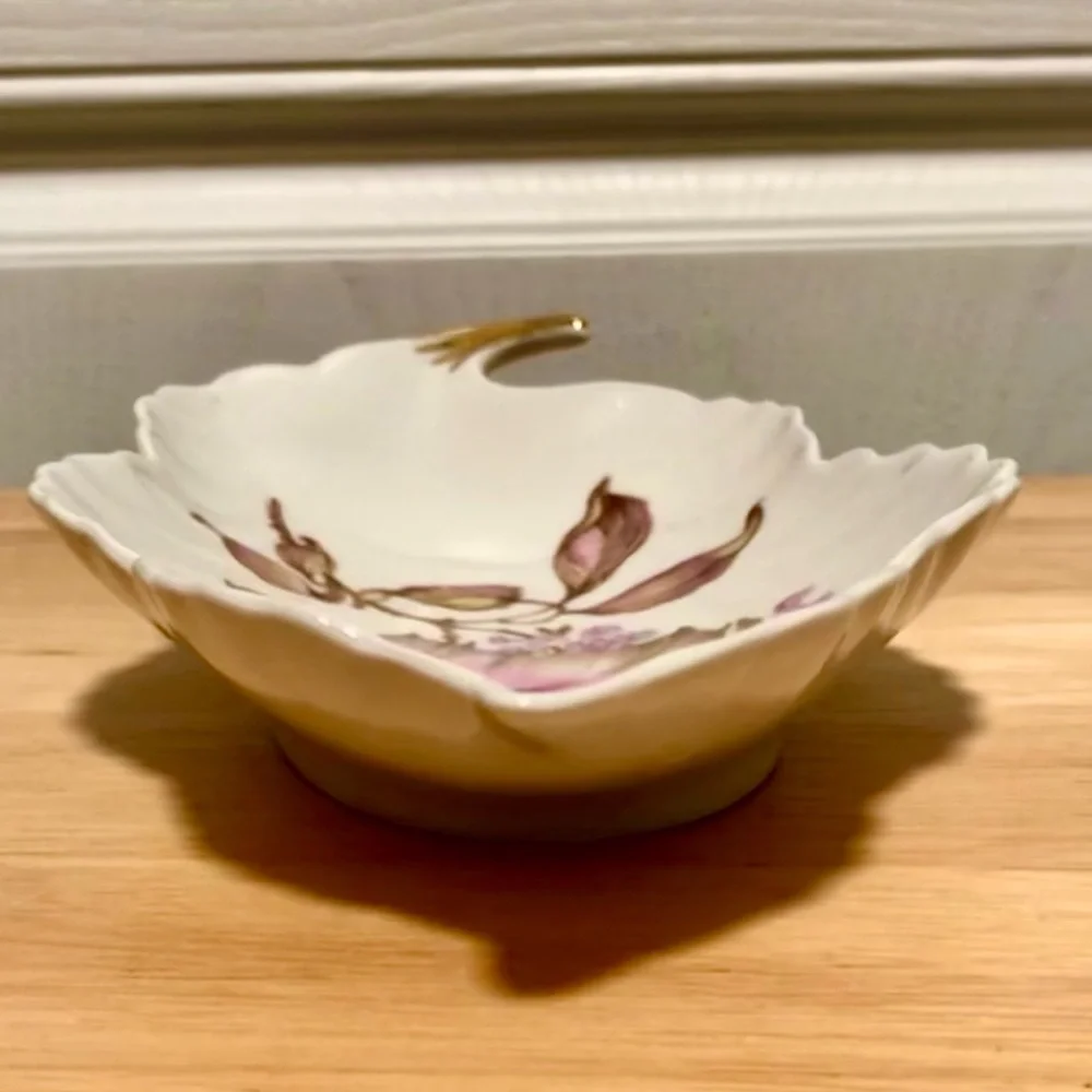 Gilt Trinket Tray Floral Porcelain Old Nuremberg Barvaria Germany